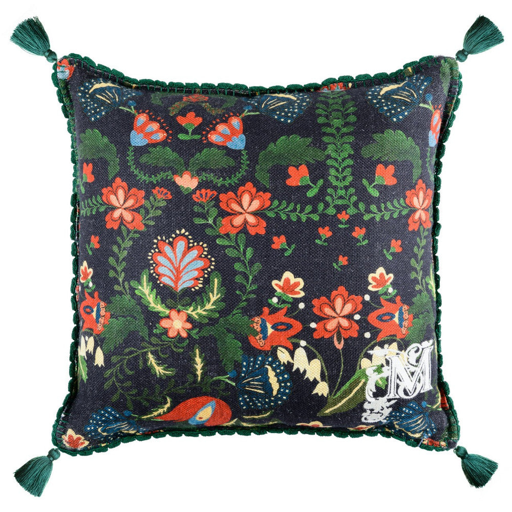 Zabola Linen Cushion by Mind the Gap Designer Pillow TRANSYLVANIAN ROOTS 100% Linen Made in Romania Green tassels 20 x 20 in - Swanky Fabrics -