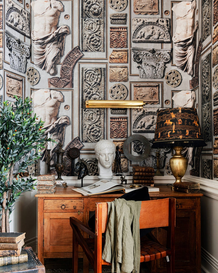 RARE ARTIFACTS Wallpaper (WP20600) by Mind The Gap | WP20600 | THE WALLPAPER COMPENDIUM 2 | 3 rolls x 20.5 x 118.1 in | 0.52m / 20.5in | 3m / 118in | 4.65mp | 100cm / 39.3in | Brown, Taupe | Satin Matte | Paste the wall | 3-rolls in a box | Fabric Carolina | https://www.fabriccarolina.com/