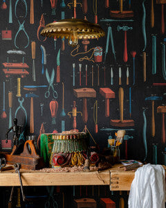 OLD TOOLS Anthracite Wallpaper (WP20598) by Mind The Gap