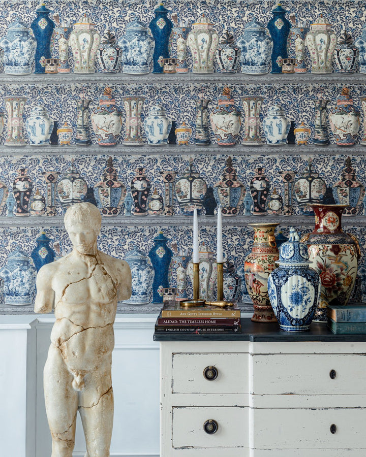 CERAMIC WONDERS Wallpaper (WP20597) by Mind The Gap | WP20597 | THE WALLPAPER COMPENDIUM 2 | 3 rolls x 20.5 x 118.1 in | 0.52m / 20.5in | 3m / 118in | 4.65mp | 100cm / 39.3in | Grey, Indigo, Pink, Taupe, Yellow | Satin Matte | Paste the wall | 3-rolls in a box | Fabric Carolina | https://www.fabriccarolina.com/