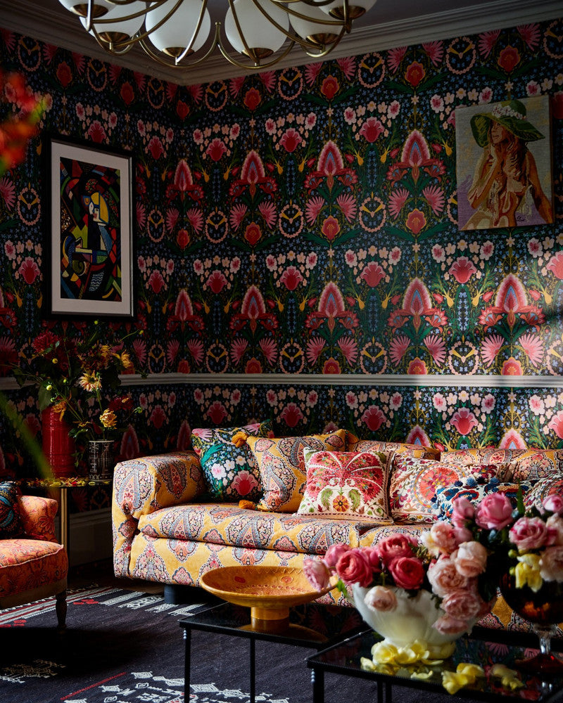 Susie Q Anthracite Wallpaper by Mind the Gap Designer Wallpaper WOODSTOCK '69 LIFESTYLE COLLECTION Satin Matte Made in Europe Paste the wall 3 rolls x 20.5 x 3.25 yards - Swanky Fabrics -