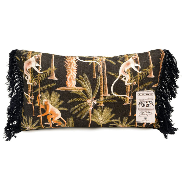 BARBADOS Anthracite Linen Cushion (LC40024) by Mind The Gap | LC40024 | TROPICAL MOOD | 20 x 12 in | Anthracite, Green, Orange | Fabric Carolina | https://www.fabriccarolina.com/
