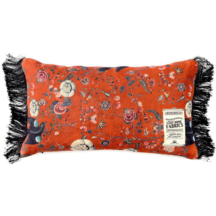 BLACK BIRD Linen Cushion (LC40004) by Mind The Gap | LC40004 | NOMAD STORY | 20 x 12 in | Black, Blue, Red | Fabric Carolina | https://www.fabriccarolina.com/