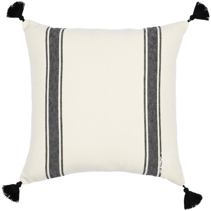 HAJDU Stripe Heavy Linen Cushion (LC40093) by Mind The Gap | LC40093 | TRANSYLVANIAN ROOTS | 20 x 20 in | Black, White | Fabric Carolina | https://www.fabriccarolina.com/