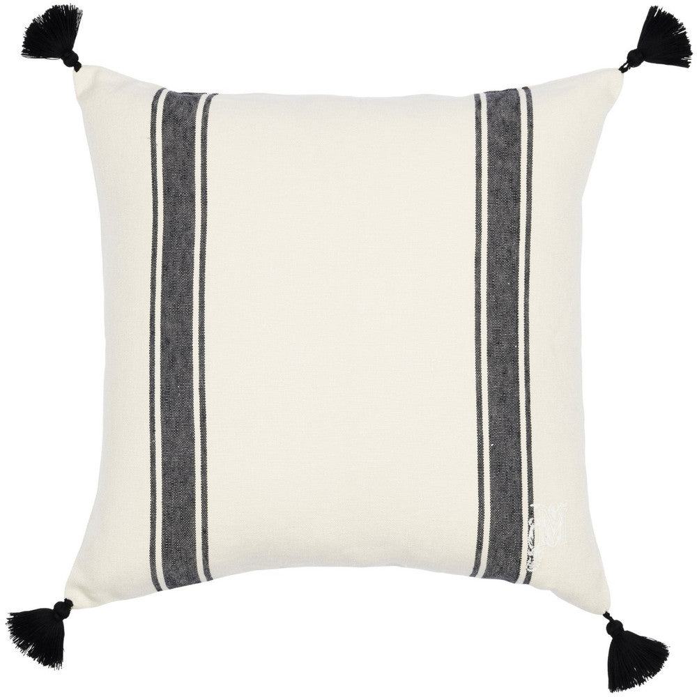 HAJDU Stripe Heavy Linen Cushion (LC40093) by Mind The Gap | LC40093 | TRANSYLVANIAN ROOTS | 20 x 20 in | Black, White | Fabric Carolina | https://www.fabriccarolina.com/