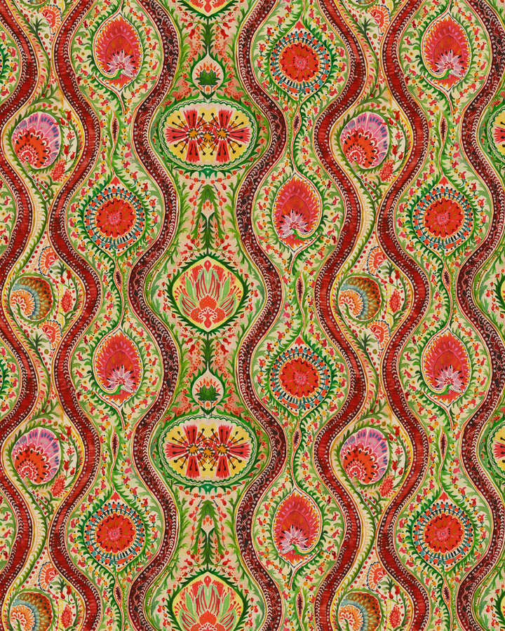 HIPPIE PAISLEY Wallpaper (WP20616) by Mind The Gap | WP20616 | WOODSTOCK '69 | 3 rolls x 52x300 cm / 20.5x118.1 in | 0.52m / 20.5in | 3m / 118in | 4.65sqm / 50sq ft | 150cm / 59in | Blue, Green, Yellow, Pink, Beige, Red | Non-woven Satin | Paste the wall | 3-rolls in a box | Fabric Carolina | https://www.fabriccarolina.com/