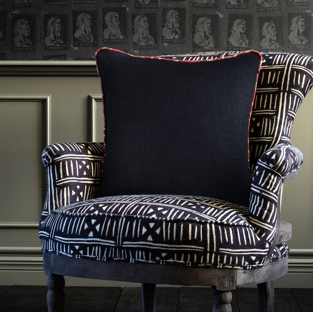 ANTHRACITE Linen Cushion (LC40007) by Mind The Gap | LC40007 | NOMAD STORY | 20 x 20 in | Anthracite, Green, Orange | Fabric Carolina | https://www.fabriccarolina.com/