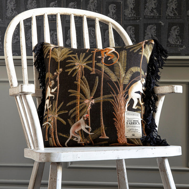 BARBADOS Anthracite Linen Cushion (LC40006) by Mind The Gap | LC40006 | TROPICAL MOOD | 20 x 20 in | Anthracite, Green, Orange | Fabric Carolina | https://www.fabriccarolina.com/