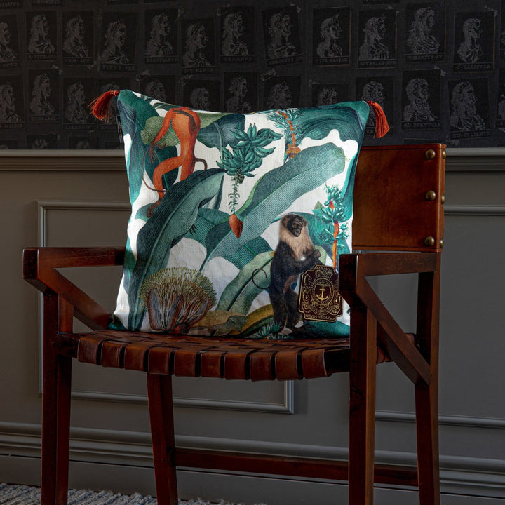 BERMUDA Linen Cushion (LC40005) by Mind The Gap | LC40005 | TROPICAL MOOD | 20 x 20 in | Green, Orange, Taupe | Fabric Carolina | https://www.fabriccarolina.com/