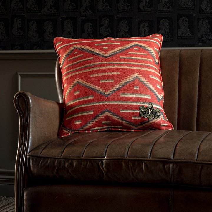 EYEDAZZLER Linen Cushion (LC40035) by Mind The Gap | LC40035 | THE HOME OF AN ECCENTRIC MAN | 20 x 20 in | Black, Peach, Red, Yellow | Fabric Carolina | https://www.fabriccarolina.com/
