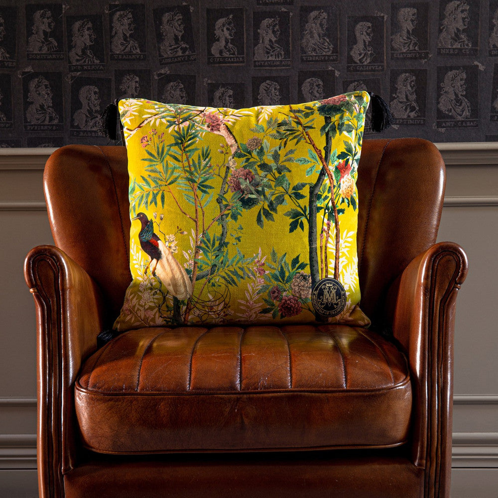 ROYAL GARDEN Velvet Cushion (LC40056) by Mind The Gap | LC40056 | THE TRANSYLVANIAN MANOR | 20 x 20 in | Green, Red, Taupe | Fabric Carolina | https://www.fabriccarolina.com/
