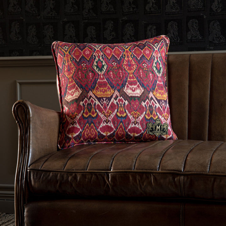 UZBEK IKAT Linen Cushion (LC40037) by Mind The Gap | LC40037 | THE HOME OF AN ECCENTRIC MAN | 20 x 20 in | Blue, Brown, Ochre, Red | Fabric Carolina | https://www.fabriccarolina.com/