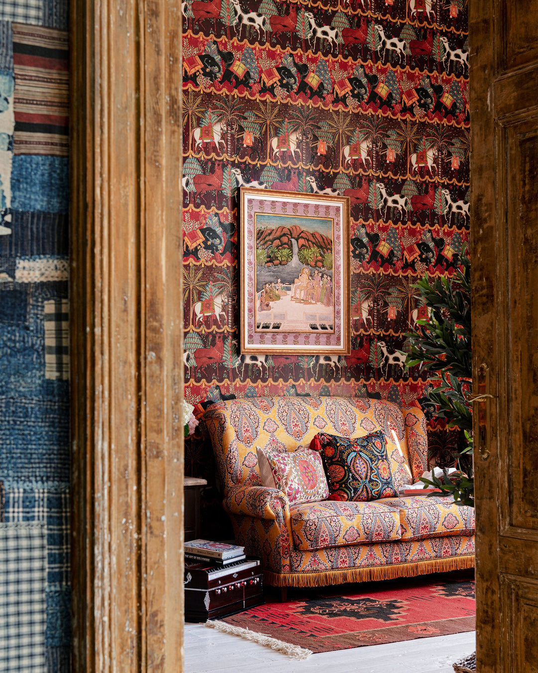 CARNAVAL Wallpaper (WP20610) by Mind The Gap | WP20610 | WOODSTOCK '69 | 3 rolls x 52x300 cm / 20.5x118.1 in | 0.52m / 20.5in | 3m / 118in | 4.65sqm / 50sq ft | 100cm / 39.3in | Green, Yellow, Red, Burgundy | Non-woven Satin | Paste the wall | 3-rolls in a box | Fabric Carolina | https://www.fabriccarolina.com/