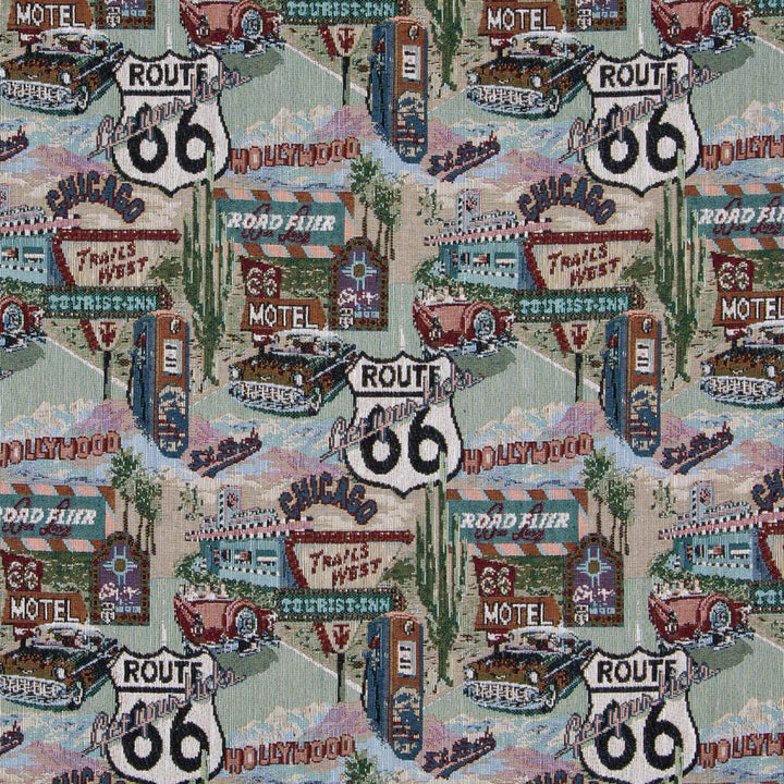 1011 Route 66 by Charlotte Fabric Themes of Tapestry II 52% Cotton, 48% Polyester Asia Exceeds 100,000 Wyzenbeek Rubs (Heavy Duty) Horizontal: 12" x Vertical: 15" 54 Inches - Fabric Carolina -