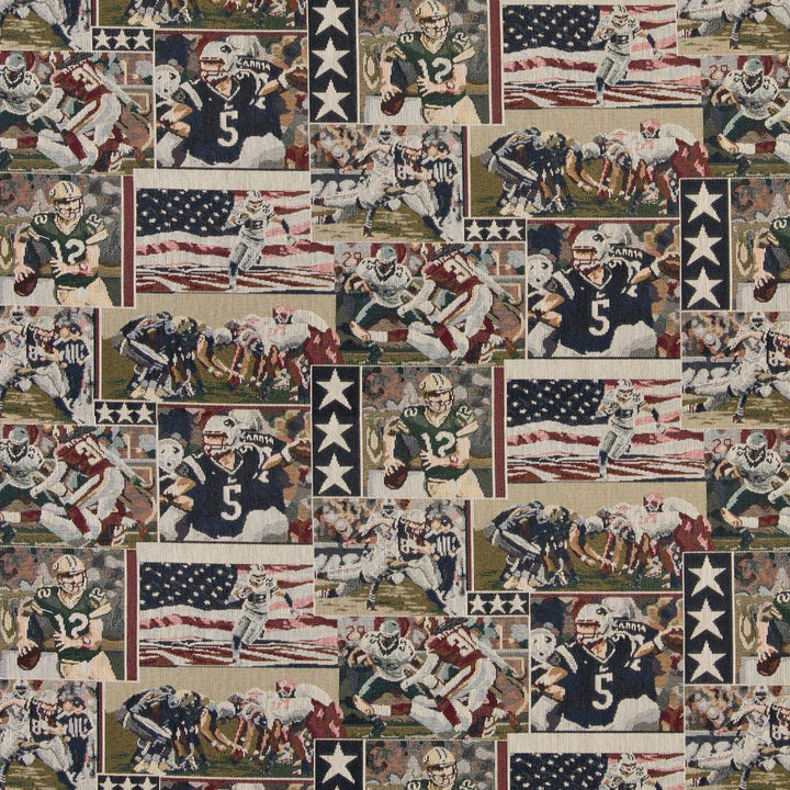 1013 Football by Charlotte Fabric Themes of Tapestry II 53% Cotton, 47% Polyester Canada Exceeds 100,000 Wyzenbeek Rubs (Heavy Duty) Horizontal: 28" x Vertical: 14" 54 Inches - Fabric Carolina -
