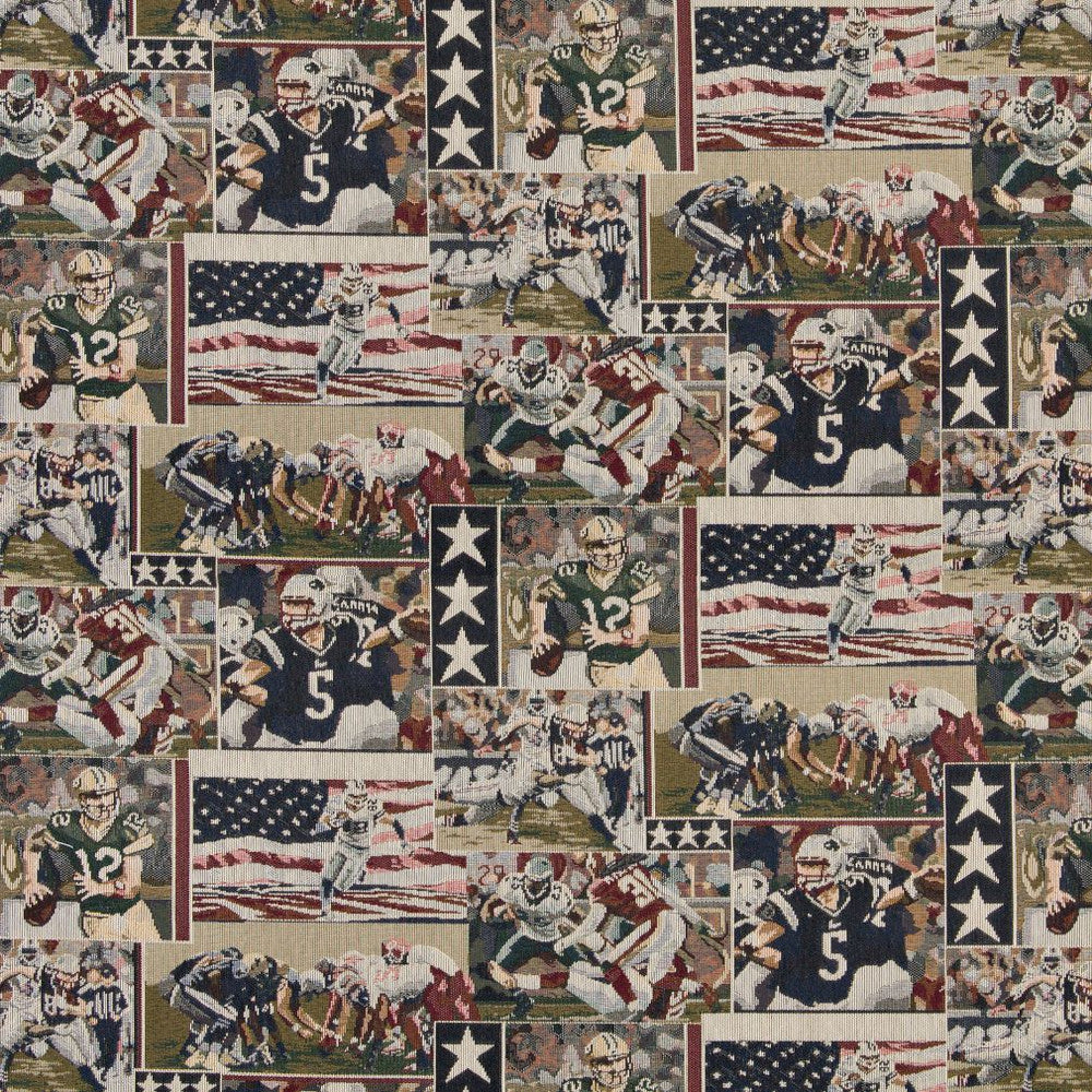 1013 Football by Charlotte Fabric Themes of Tapestry II 53% Cotton, 47% Polyester Canada Exceeds 100,000 Wyzenbeek Rubs (Heavy Duty) Horizontal: 28" x Vertical: 14" 54 Inches - Fabric Carolina -