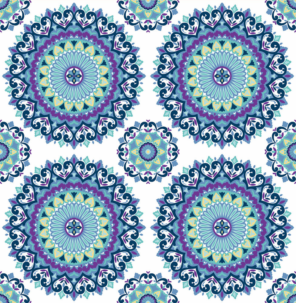 Gemma Indigo Boho Medallion Wallpaper by A-Street Prints Kismet Covers about 56.4 square feet 20.5-in by 33-ft long roll Unpasted 10.5 - Fabric Carolina -