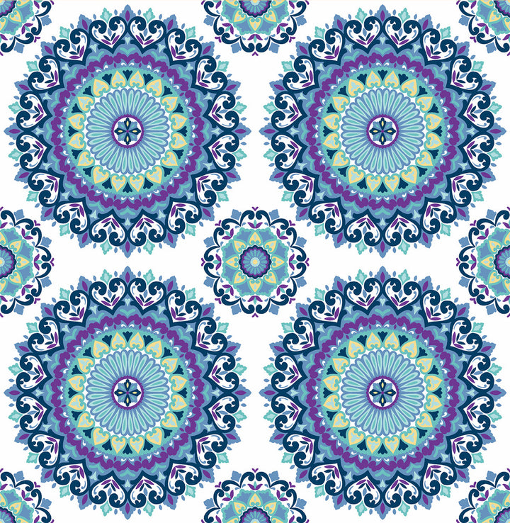 Gemma Indigo Boho Medallion Wallpaper by A-Street Prints Kismet Covers about 56.4 square feet 20.5-in by 33-ft long roll Unpasted 10.5 - Fabric Carolina -