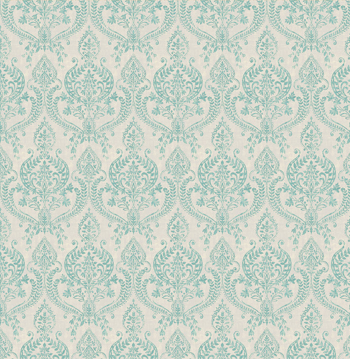 Waverly Turquoise Petite Damask Wallpaper by A-Street Prints Kismet Covers about 56.4 square feet 20.5-in by 33-ft long roll Unpasted 10.5 - Fabric Carolina -