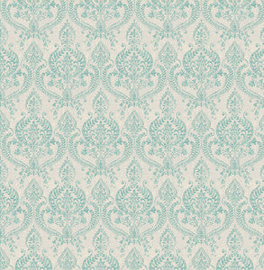 Waverly Turquoise Petite Damask Wallpaper by A-Street Prints