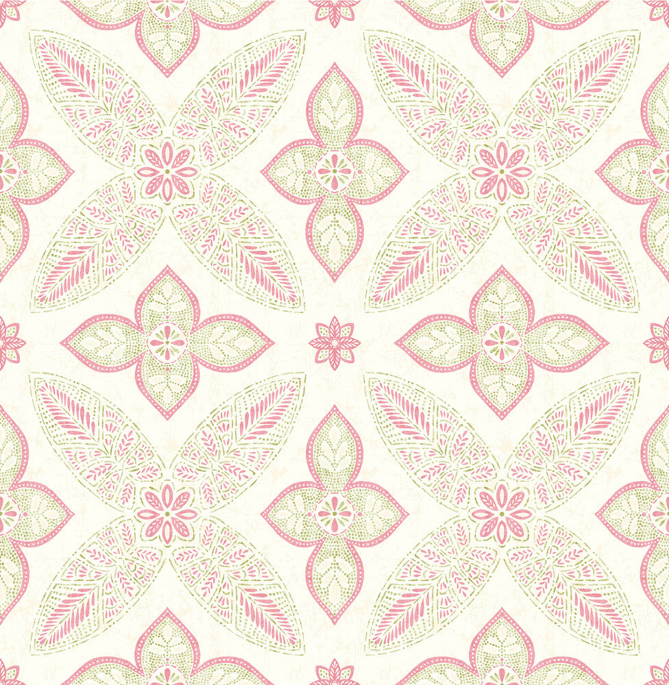 Off Beat Ethnic Pink Geometric Floral Wallpaper by A-Street Prints Kismet Covers about 56.4 square feet 20.5-in by 33-ft long roll Unpasted 10.5 - Fabric Carolina -