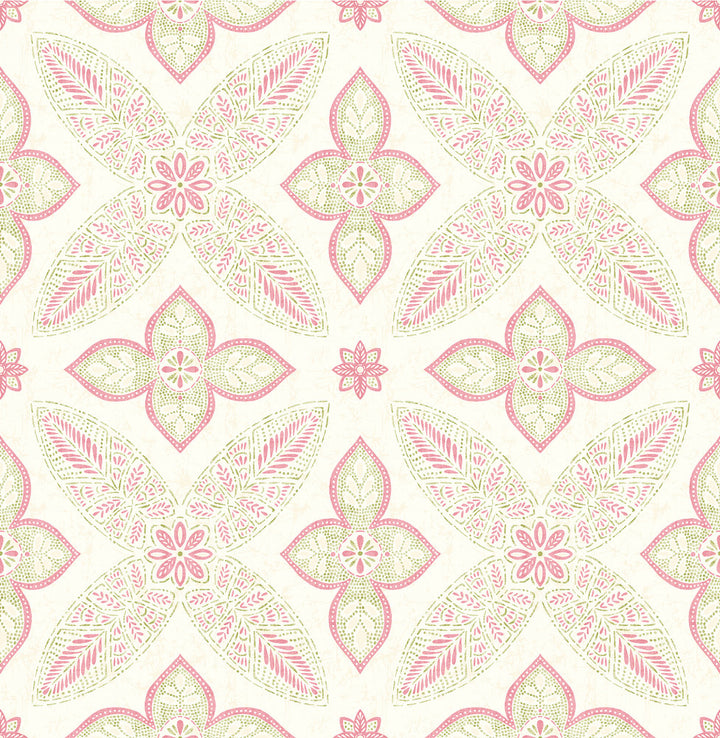 Off Beat Ethnic Pink Geometric Floral Wallpaper by A-Street Prints Kismet Covers about 56.4 square feet 20.5-in by 33-ft long roll Unpasted 10.5 - Fabric Carolina -