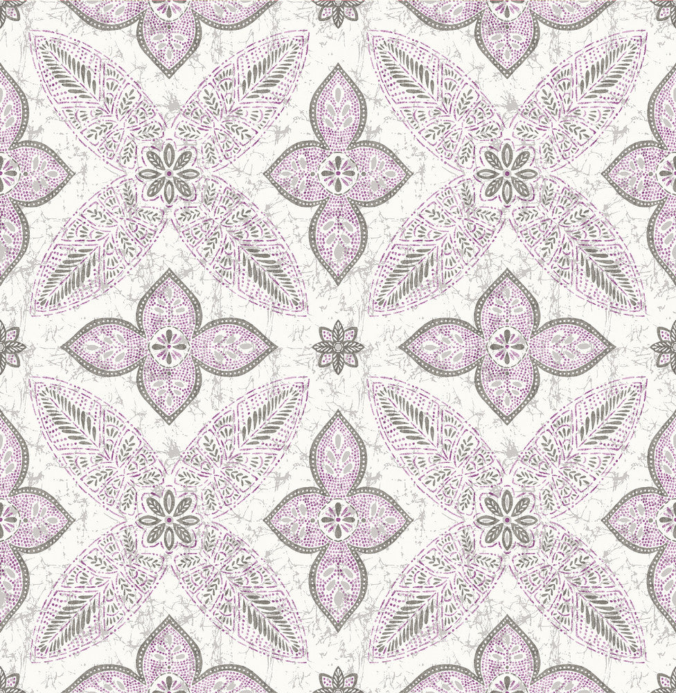 Off Beat Ethnic Violet Geometric Floral Wallpaper by A-Street Prints Kismet Covers about 56.4 square feet 20.5-in by 33-ft long roll Unpasted 10.5 - Fabric Carolina -