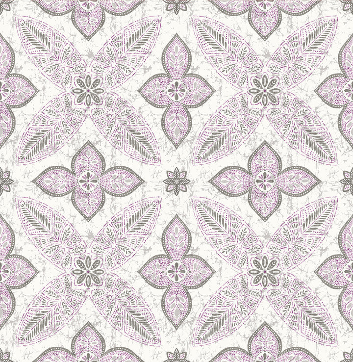 Off Beat Ethnic Violet Geometric Floral Wallpaper by A-Street Prints Kismet Covers about 56.4 square feet 20.5-in by 33-ft long roll Unpasted 10.5 - Fabric Carolina -