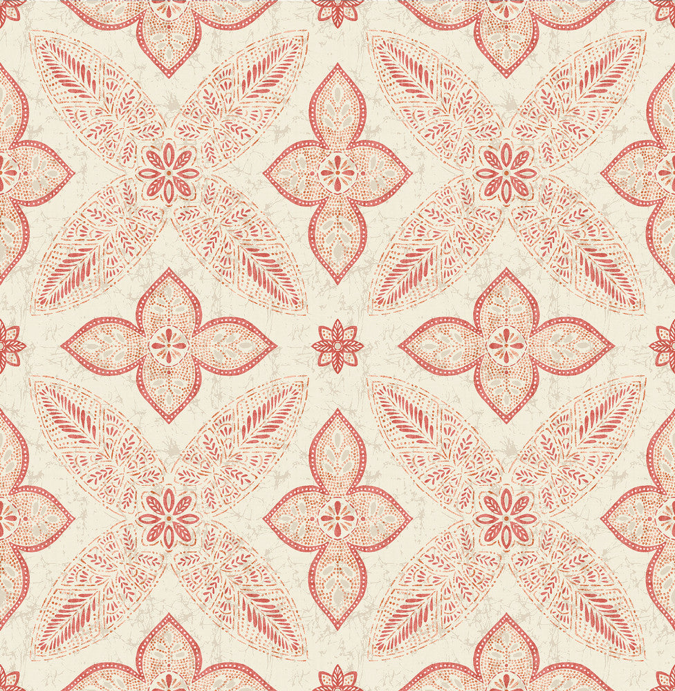 Off Beat Ethnic Red Geometric Floral Wallpaper by A-Street Prints Kismet Covers about 56.4 square feet 20.5-in by 33-ft long roll Unpasted 10.5 - Fabric Carolina -