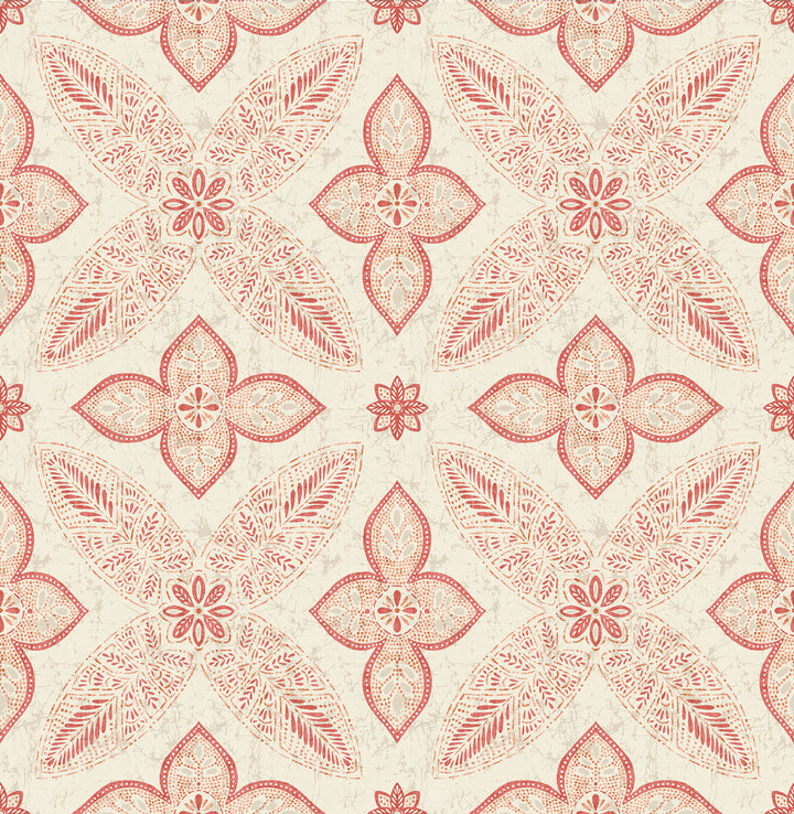 Off Beat Ethnic Red Geometric Floral Wallpaper by A-Street Prints Kismet Covers about 56.4 square feet 20.5-in by 33-ft long roll Unpasted 10.5 - Fabric Carolina -