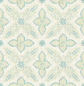 Off Beat Ethnic Turquoise Geometric Floral Wallpaper by A-Street Prints