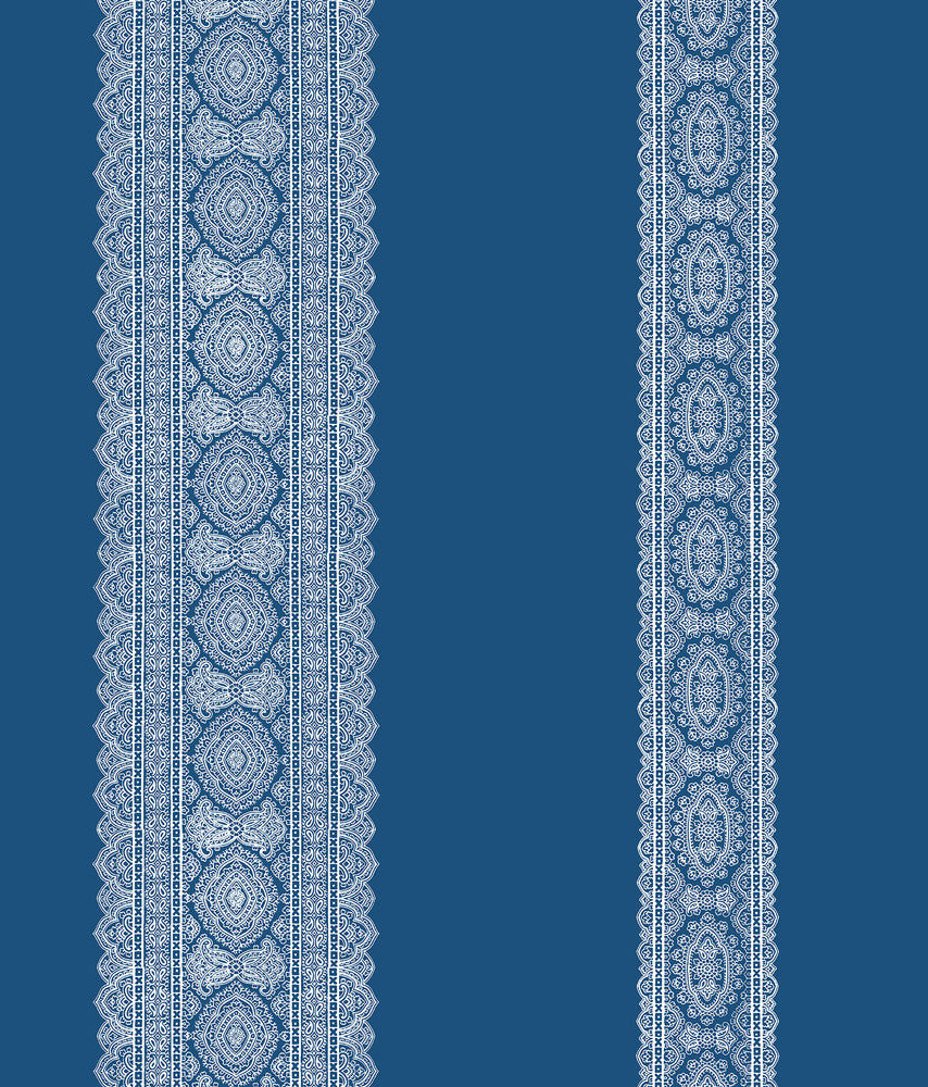 Brynn Indigo Paisley Stripe Wallpaper by A-Street Prints Kismet Covers about 56.4 square feet 20.5-in by 33-ft long roll Unpasted 24 - Fabric Carolina -