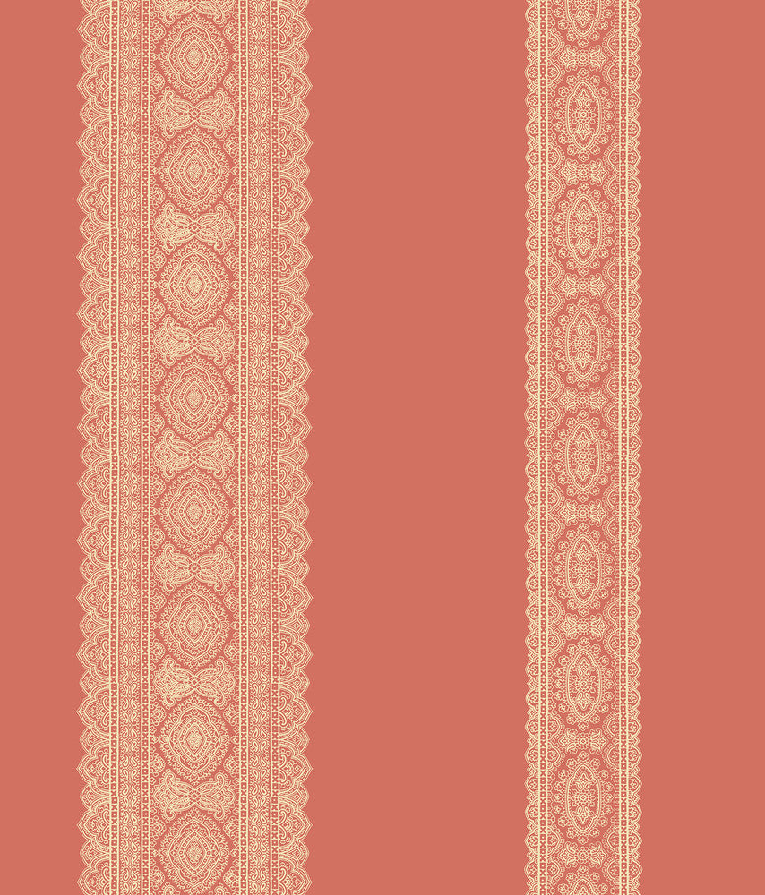 Brynn Coral Paisley Stripe Wallpaper by A-Street Prints Kismet Covers about 56.4 square feet 20.5-in by 33-ft long roll Unpasted 24 - Fabric Carolina -