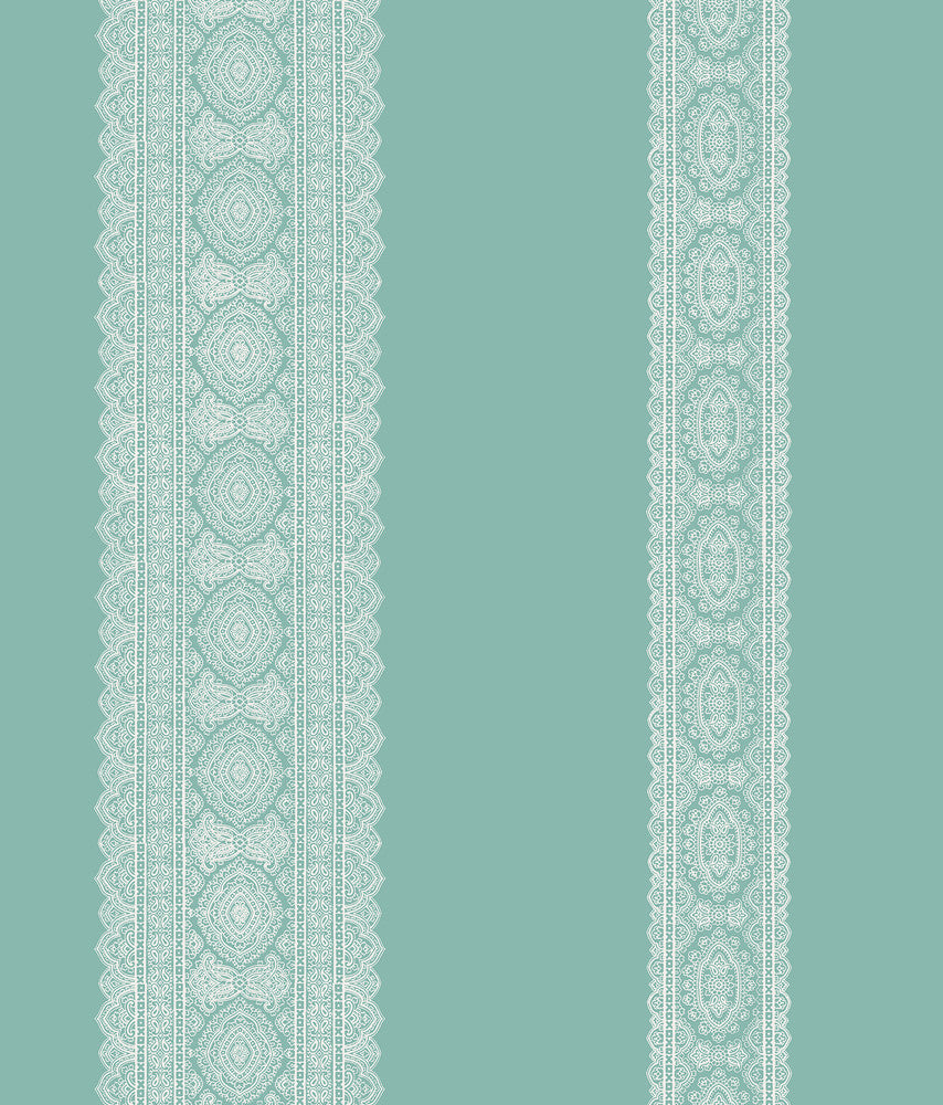 Brynn Turquoise Paisley Stripe Wallpaper by A-Street Prints Kismet Covers about 56.4 square feet 20.5-in by 33-ft long roll Unpasted 24 - Fabric Carolina -