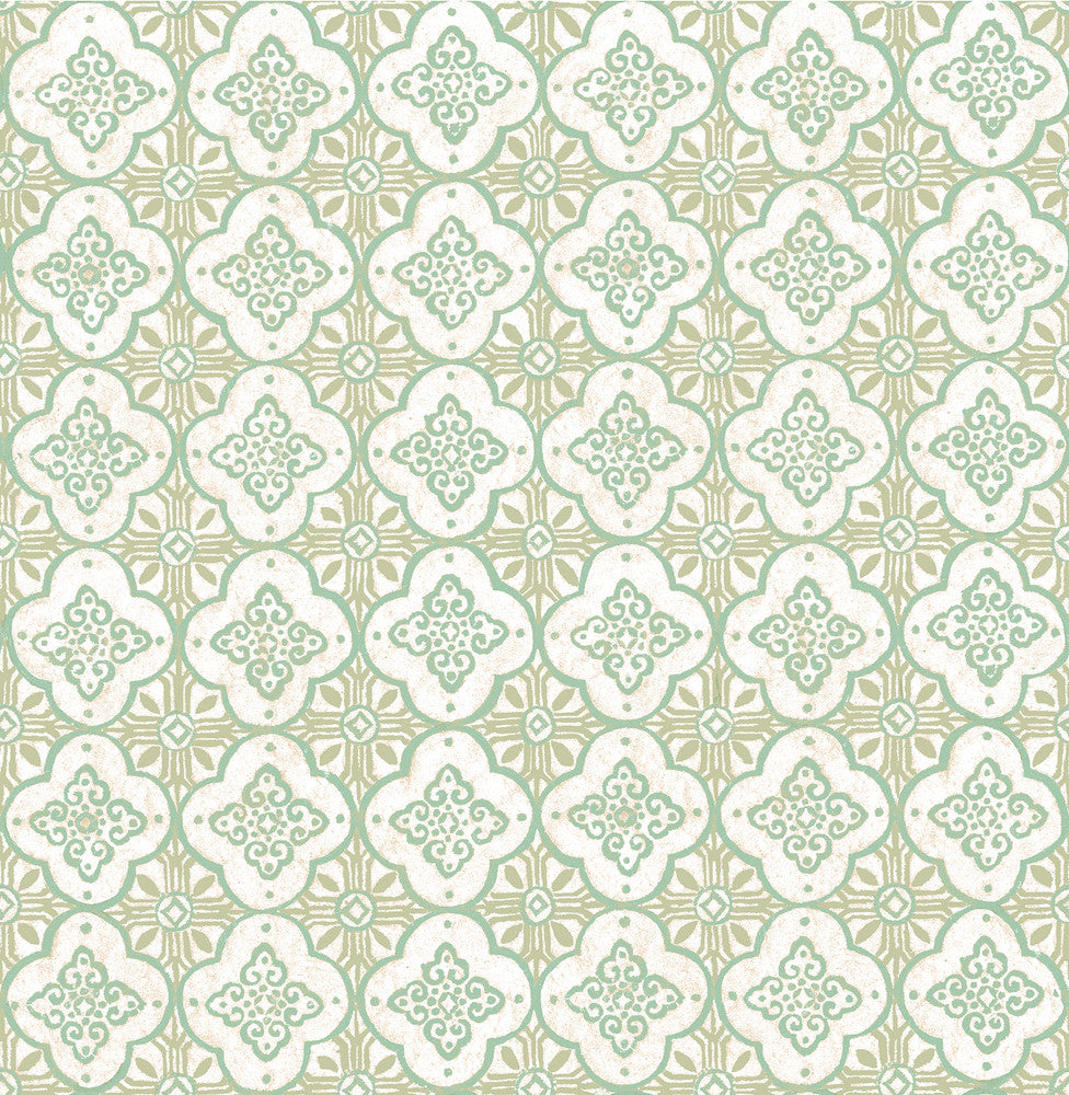 Geo Green Quatrefoil Wallpaper by A-Street Prints Kismet Covers about 56.4 square feet 20.5-in by 33-ft long roll Unpasted 10.5 - Fabric Carolina -