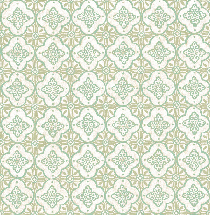 Geo Green Quatrefoil Wallpaper by A-Street Prints Kismet Covers about 56.4 square feet 20.5-in by 33-ft long roll Unpasted 10.5 - Fabric Carolina -