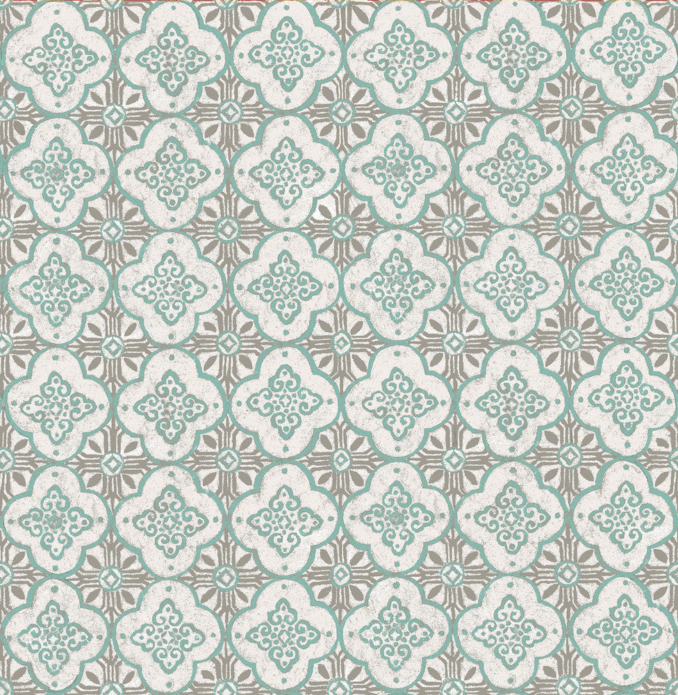 Geo Turquoise Quatrefoil Wallpaper by A-Street Prints Kismet Covers about 56.4 square feet 20.5-in by 33-ft long roll Unpasted 10.5 - Fabric Carolina -