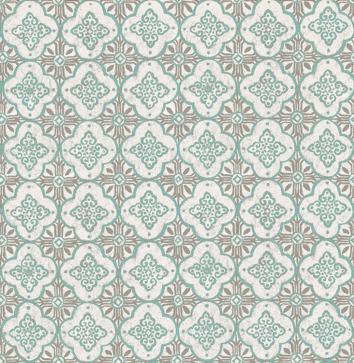 Geo Turquoise Quatrefoil Wallpaper by A-Street Prints Kismet Covers about 56.4 square feet 20.5-in by 33-ft long roll Unpasted 10.5 - Fabric Carolina -