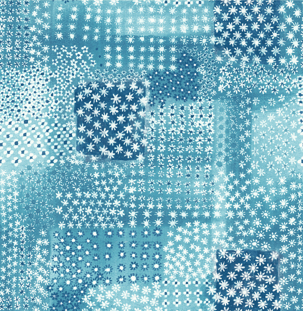 Flower Indigo Patchwork Wallpaper by A-Street Prints Kismet Covers about 56.4 square feet 20.5-in by 33-ft long roll Unpasted 21 - Fabric Carolina -