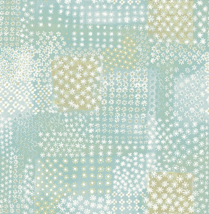 Flower Turquoise Patchwork Wallpaper by A-Street Prints Kismet Covers about 56.4 square feet 20.5-in by 33-ft long roll Unpasted 21 - Fabric Carolina -