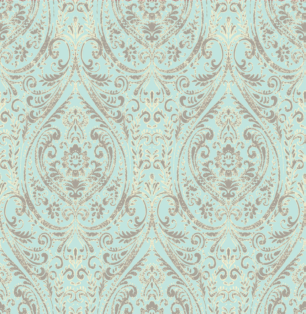 Gypsy Turquoise Damask Wallpaper by A-Street Prints Kismet Covers about 56.4 square feet 20.5-in by 33-ft long roll Unpasted 21 - Fabric Carolina -