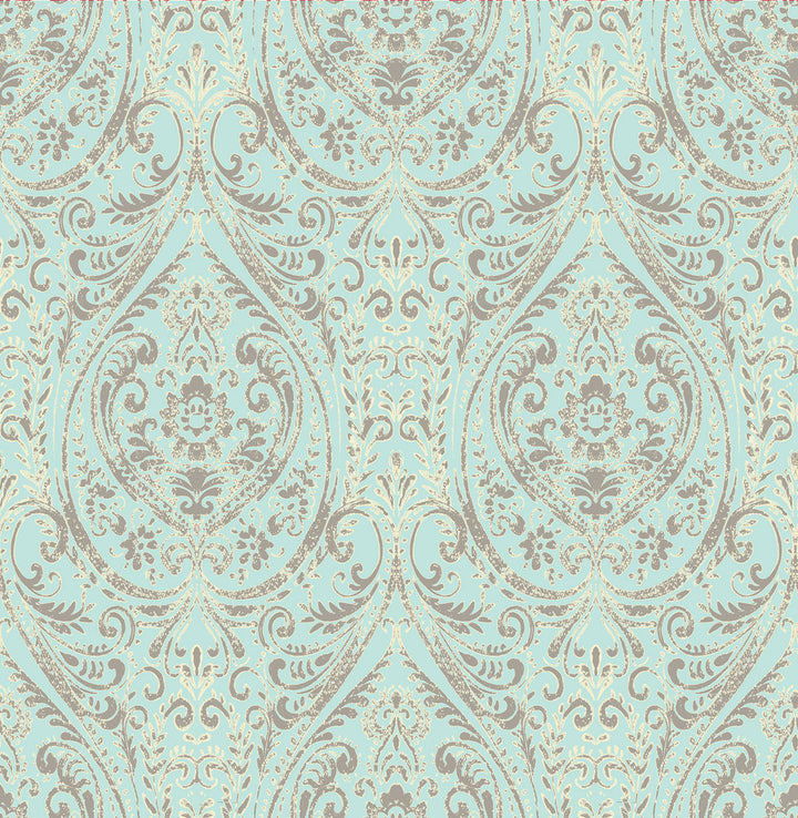 Gypsy Turquoise Damask Wallpaper by A-Street Prints Kismet Covers about 56.4 square feet 20.5-in by 33-ft long roll Unpasted 21 - Fabric Carolina -