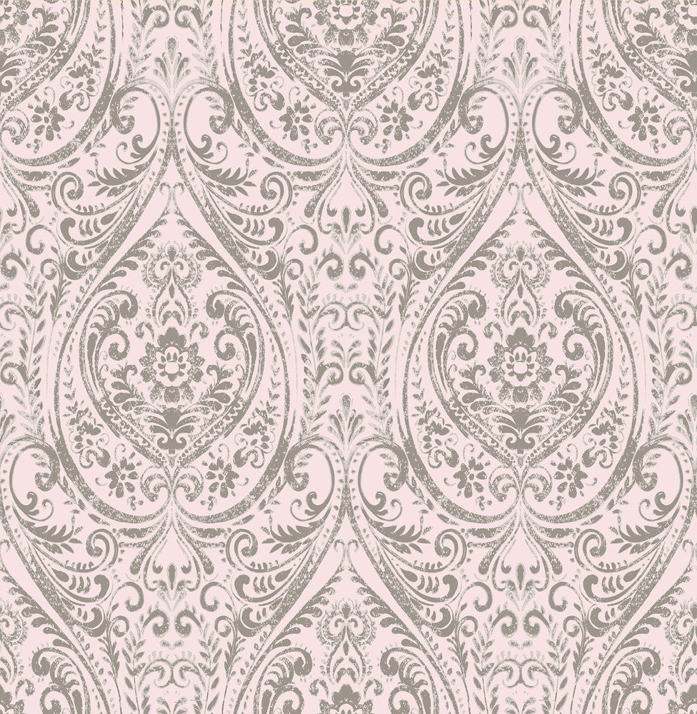 Gypsy Light Pink Damask Wallpaper by A-Street Prints Kismet Covers about 56.4 square feet 20.5-in by 33-ft long roll Unpasted 21 - Fabric Carolina -