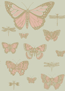 Butterflies & Dragonflies Pink On Oliv by Cole & Son Wallcovering