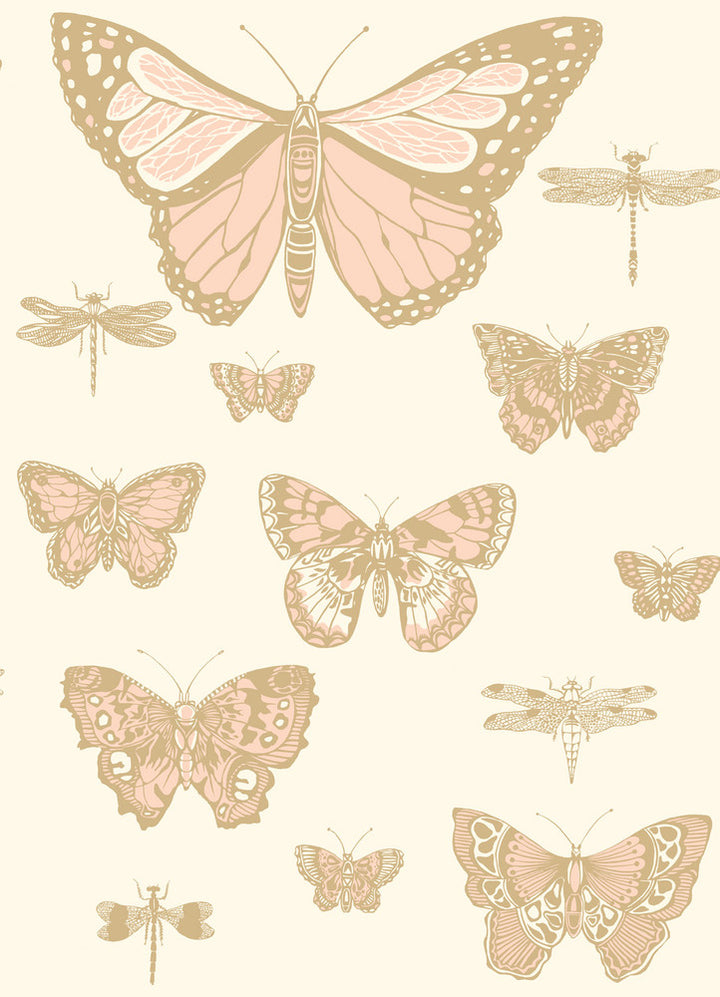 Butterflies & Dragonflies Pink On Ivry by Cole & Son Wallcovering