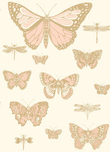 Butterflies & Dragonflies Pink On Ivry by Cole & Son Wallcovering