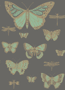 Butterflies & Dragonflies Green On Char by Cole & Son Wallcovering
