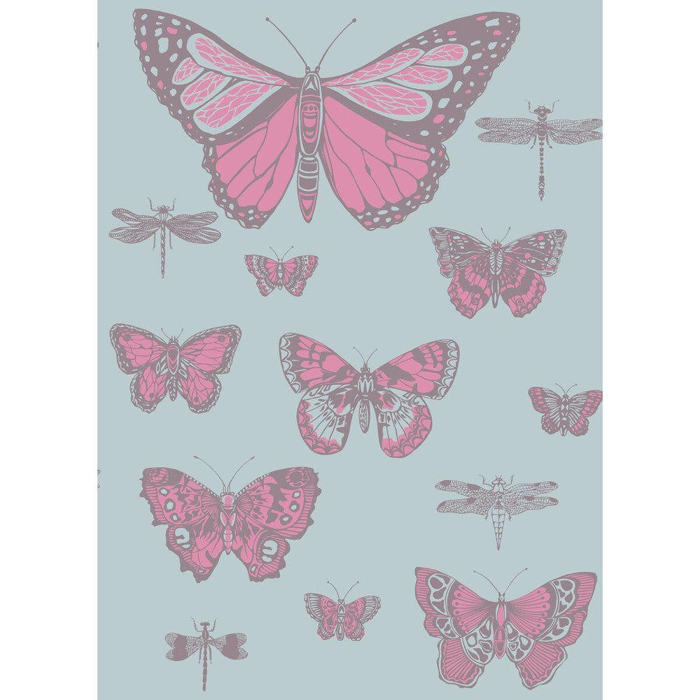 Butterflies & Dragonflies Pink On Blue by Cole & Son Wallcovering COLE & SON WHIMSICAL PAPER - 100% United Kingdom - Horizontal: - and Vertical: 28.3 20.5 - Fabric Carolina -