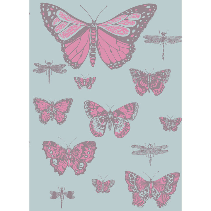 Butterflies & Dragonflies Pink On Blue by Cole & Son Wallcovering COLE & SON WHIMSICAL PAPER - 100% United Kingdom Horizontal: and Vertical: 28.3 20.5 - Fabric Carolina -