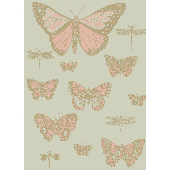 Butterflies & Dragonflies Pink On Oliv by Cole & Son Designer Wallcovering COLE & SON WHIMSICAL PAPER - 100% United Kingdom - Horizontal: - and Vertical: 28.3 20.5 - Swanky Fabrics -